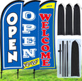 Now Open Feather Flag Banner 3-Pack - 7 ft Grand Opening Flags