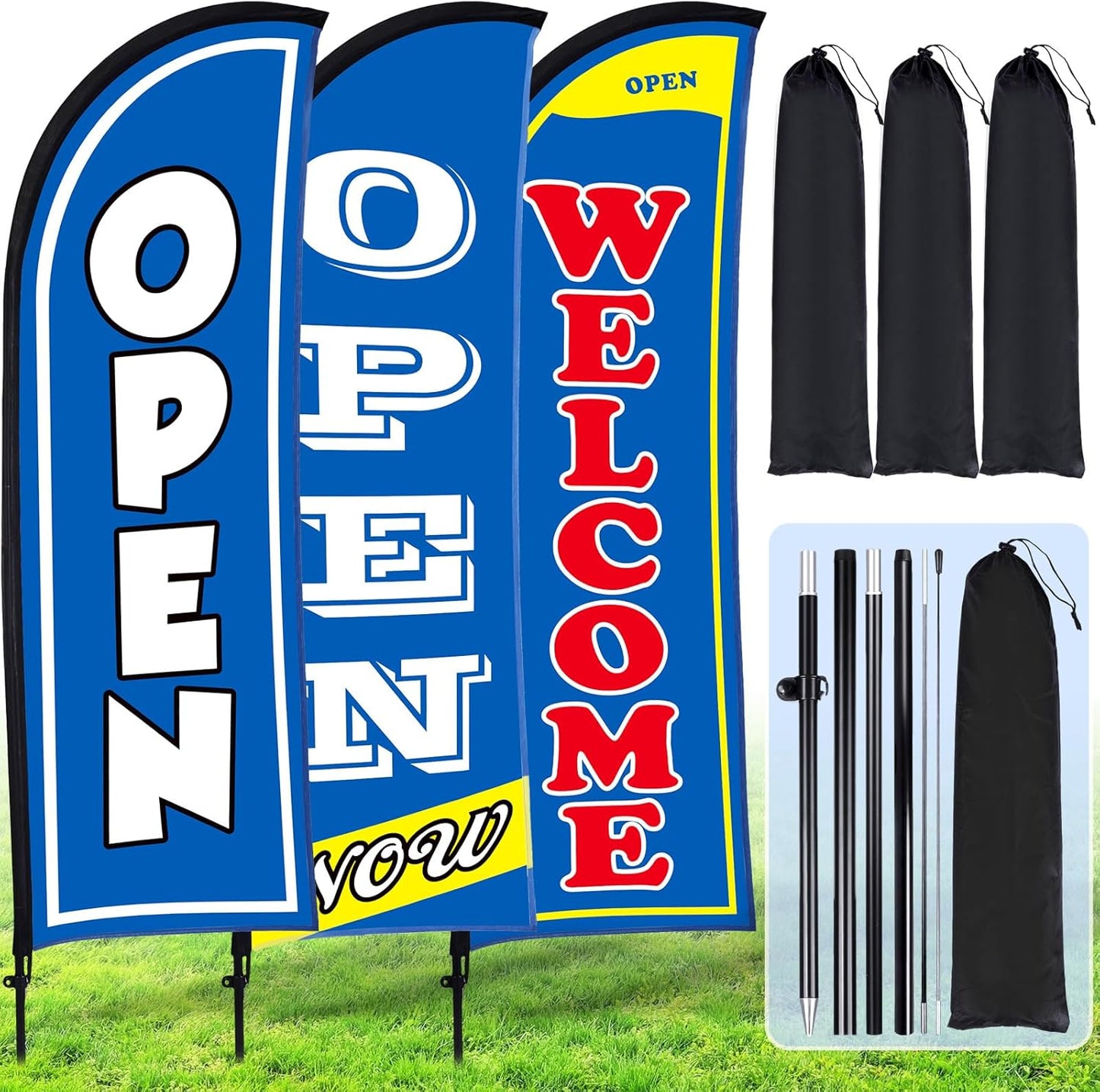 Buryeah 3 Sets Now Open Feather Flag Banner for Business Use