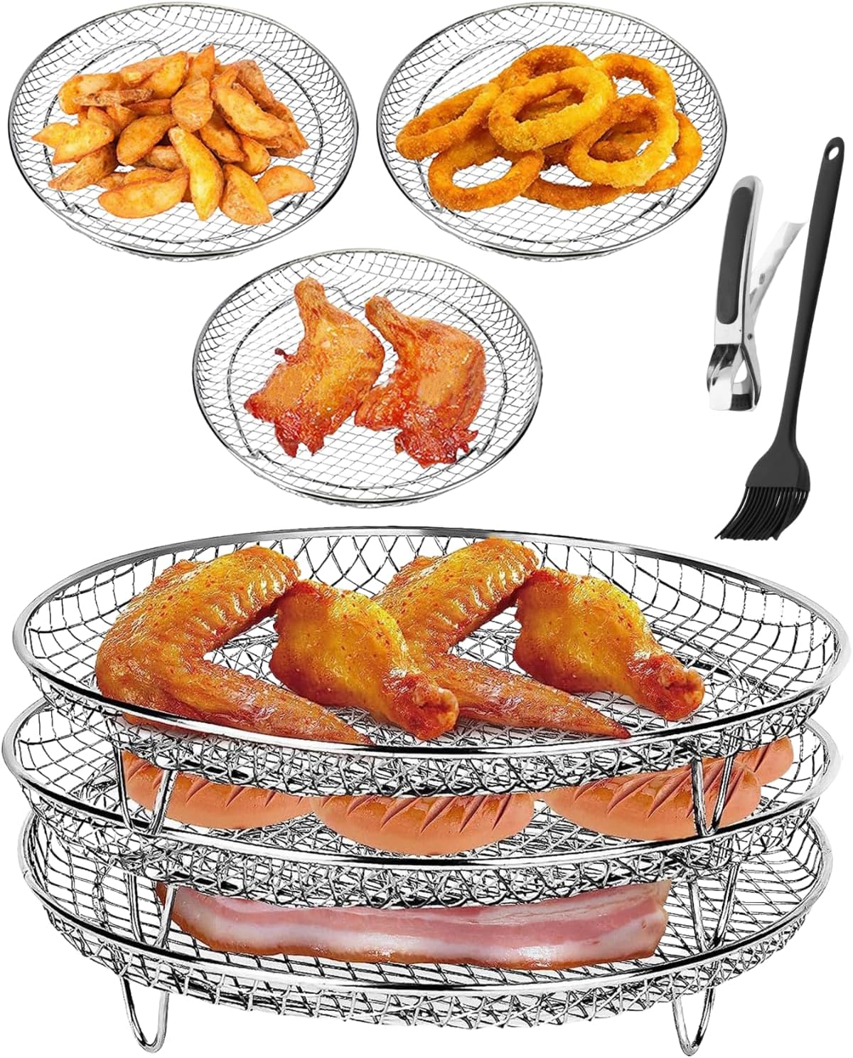 3 Stainless Steel Dehydrator Racks - Stackable Air Fryer Accessories
