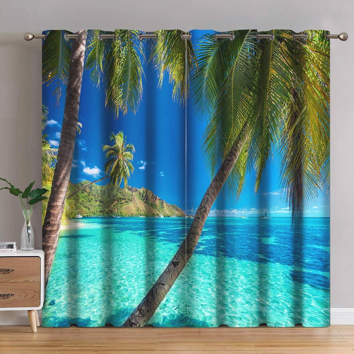 Jekeno Ocean Palm Tree Blackout Curtains for Tropical Decor