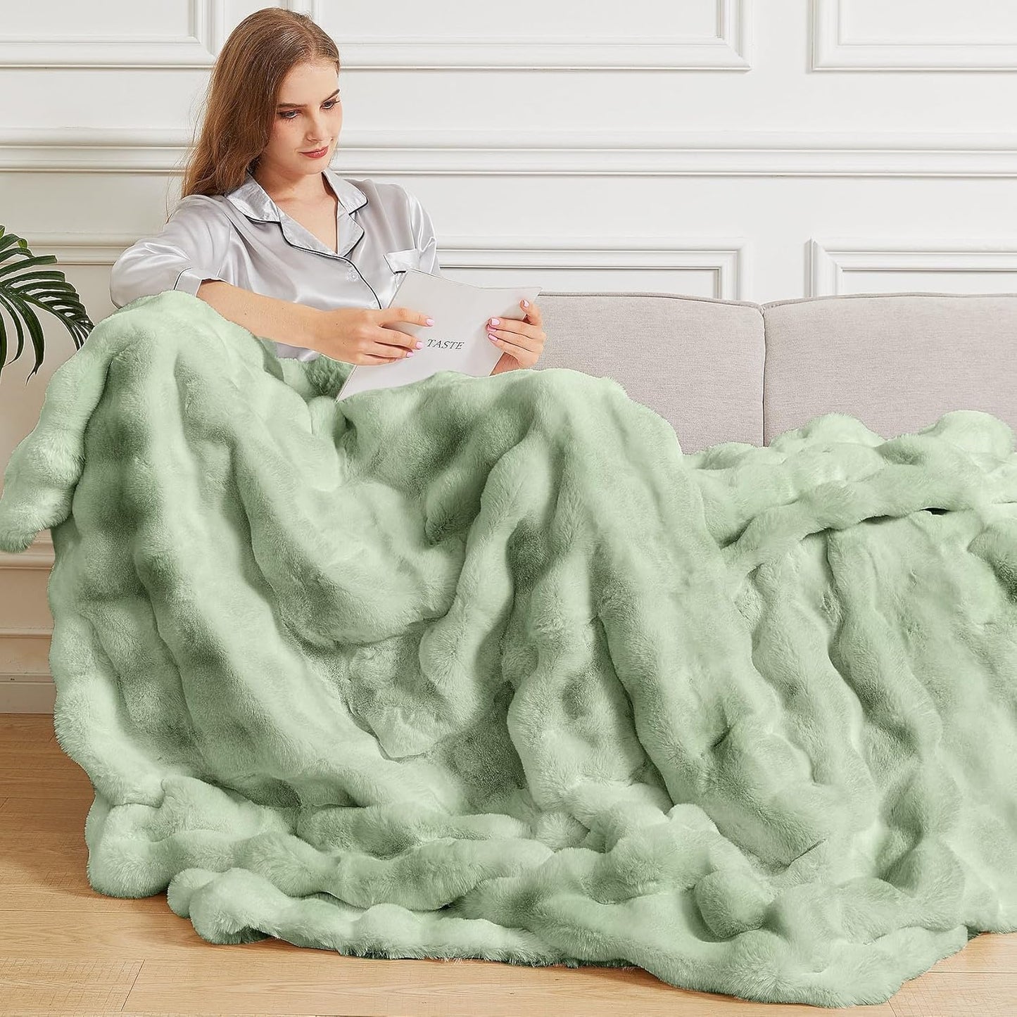 Sage Green Twin Fluffy Furry Blanket for Cozy Living Spaces