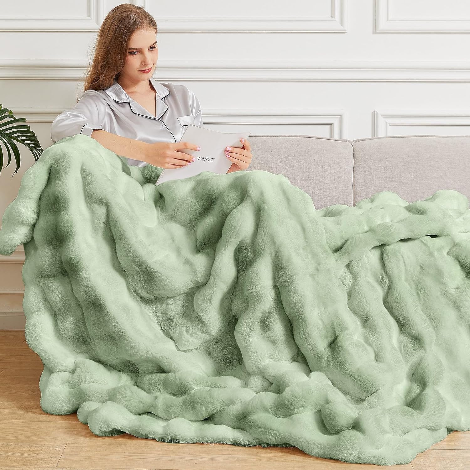 Sage Green Twin Fluffy Furry Blanket for Cozy Living Spaces