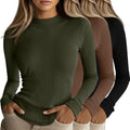 Riyiper 3 Pack Women's Ribbed Mock Turtleneck Long Sleeve (Style FJ2H)