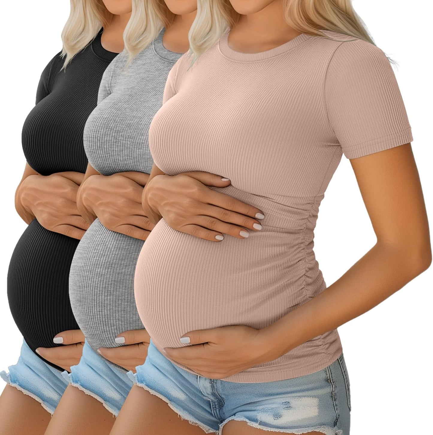Comfortable Maternity Shirts for Women - 3 Pack Cotton Tops