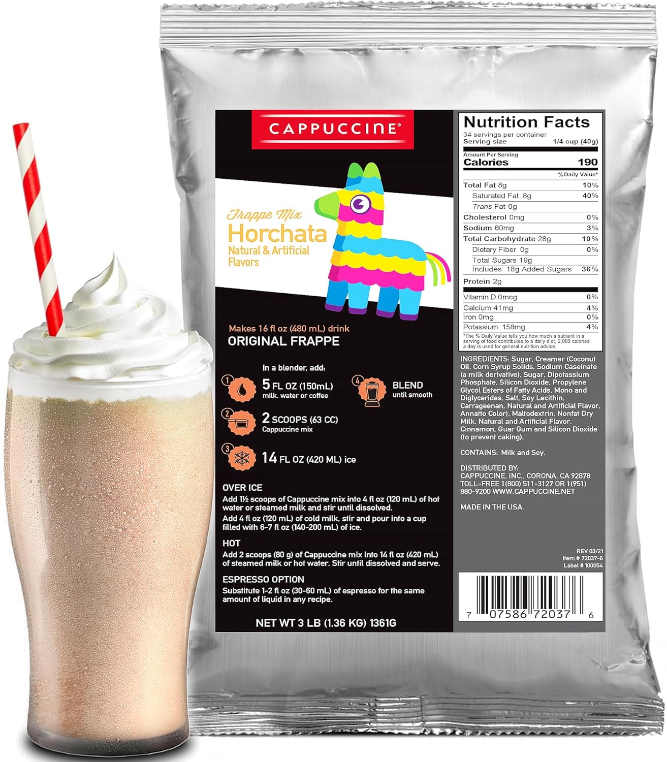 Cappuccine Horchata Frappe Mix - Delicious and Versatile Beverage