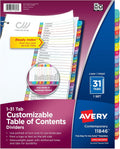Avery 1-31 Tab Dividers for 3 Ring Binders - Multicolor Organizer