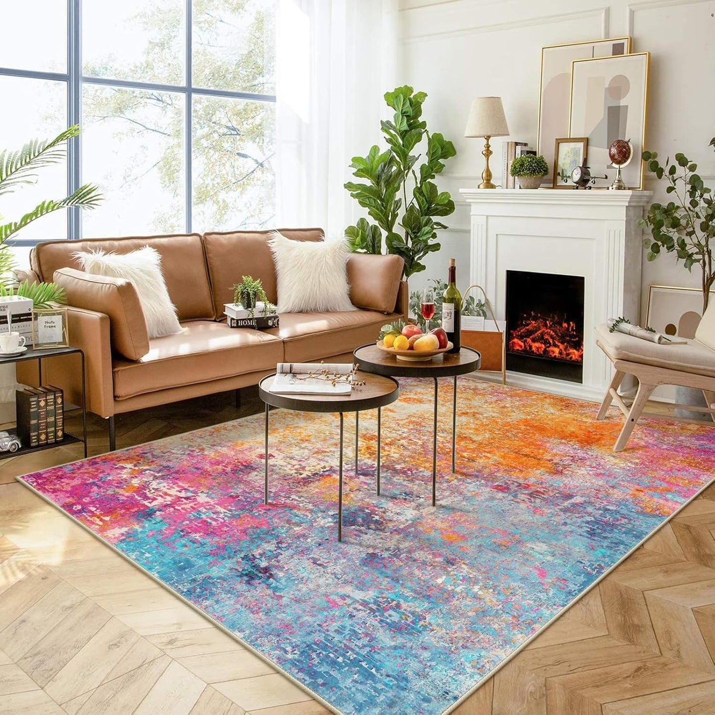 Lahome Modern Abstract Washable Living Room Rug for Home Decor