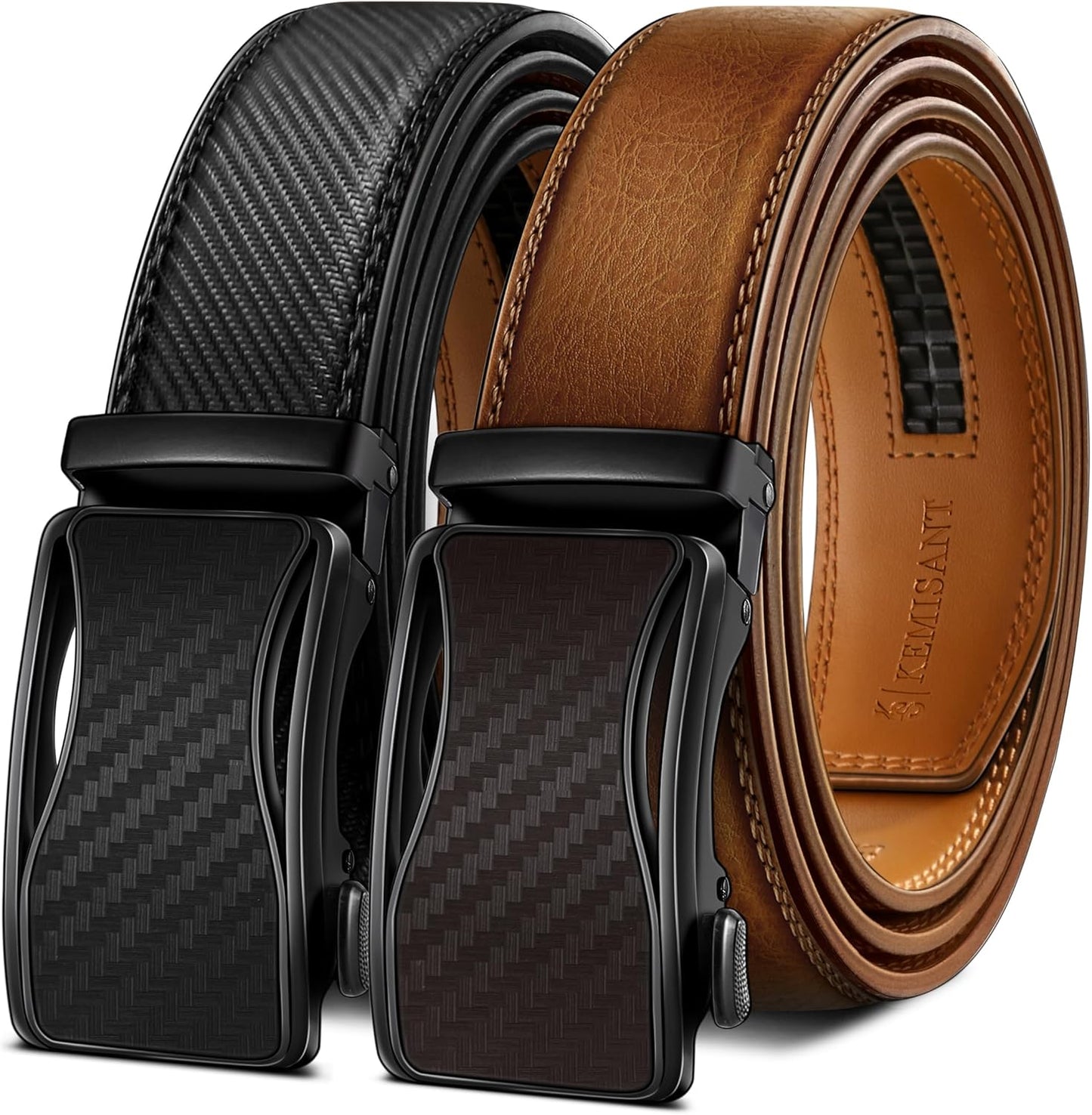 KEMISANT Mens Ratchet Belt - Adjustable Sliding Dress Belt