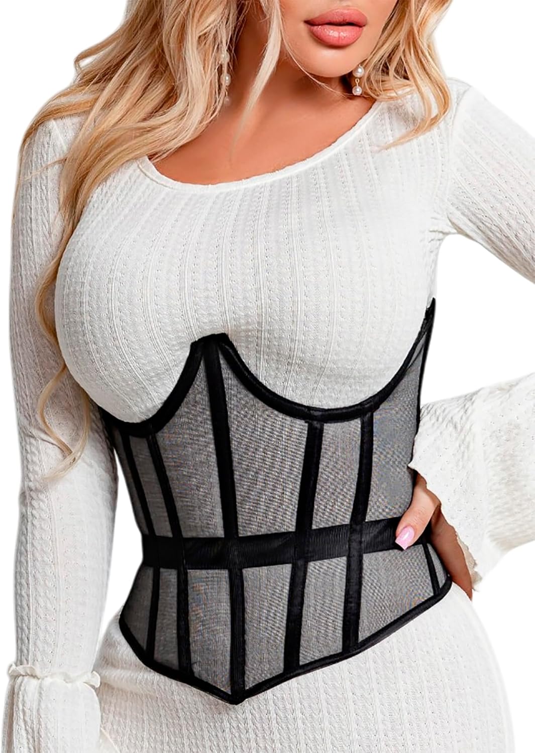 Mesh Corset Waist Trainer for Women - Underbust Lace Up Shapewear