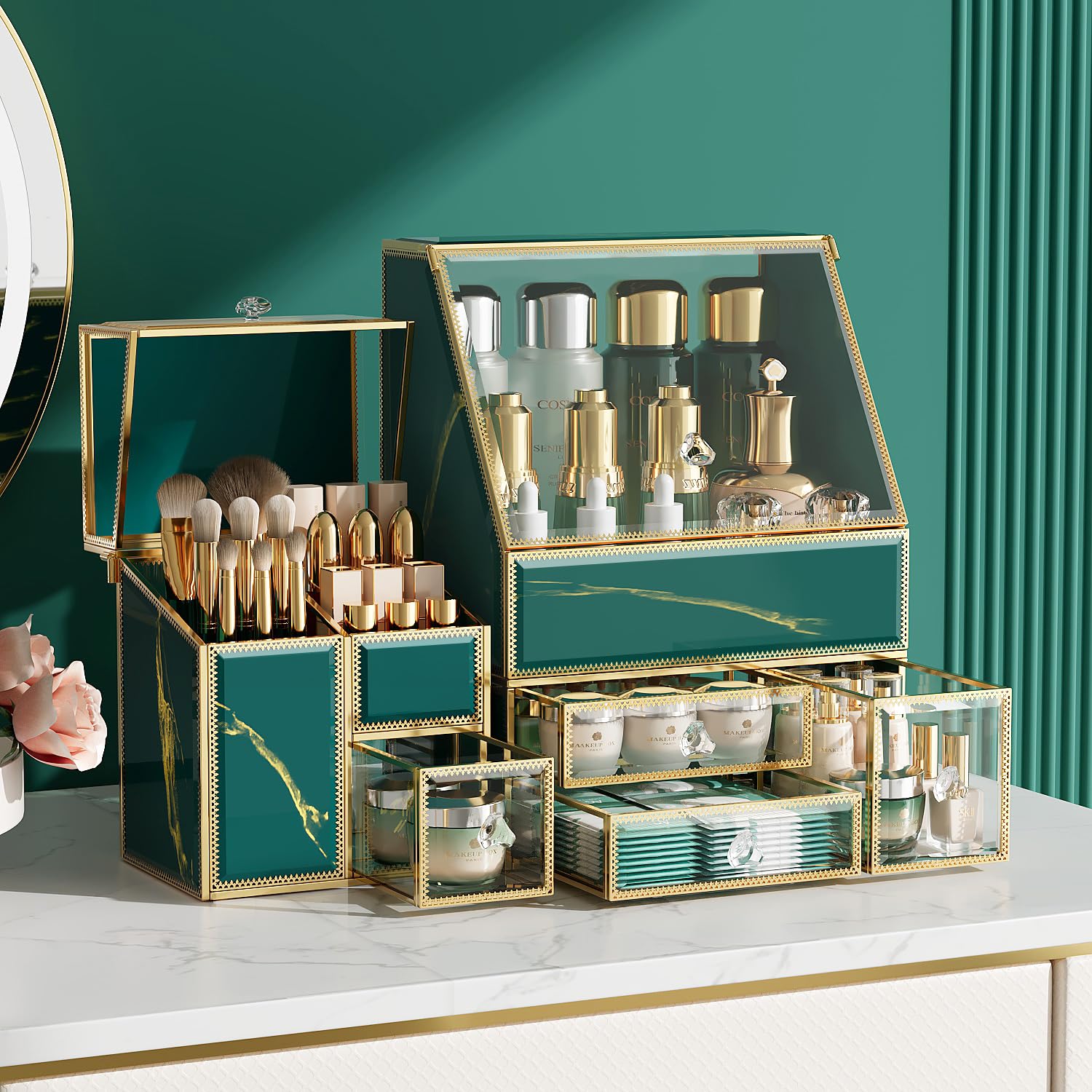 Makeup Organizer Green Large Vanity Organizer for Skincare