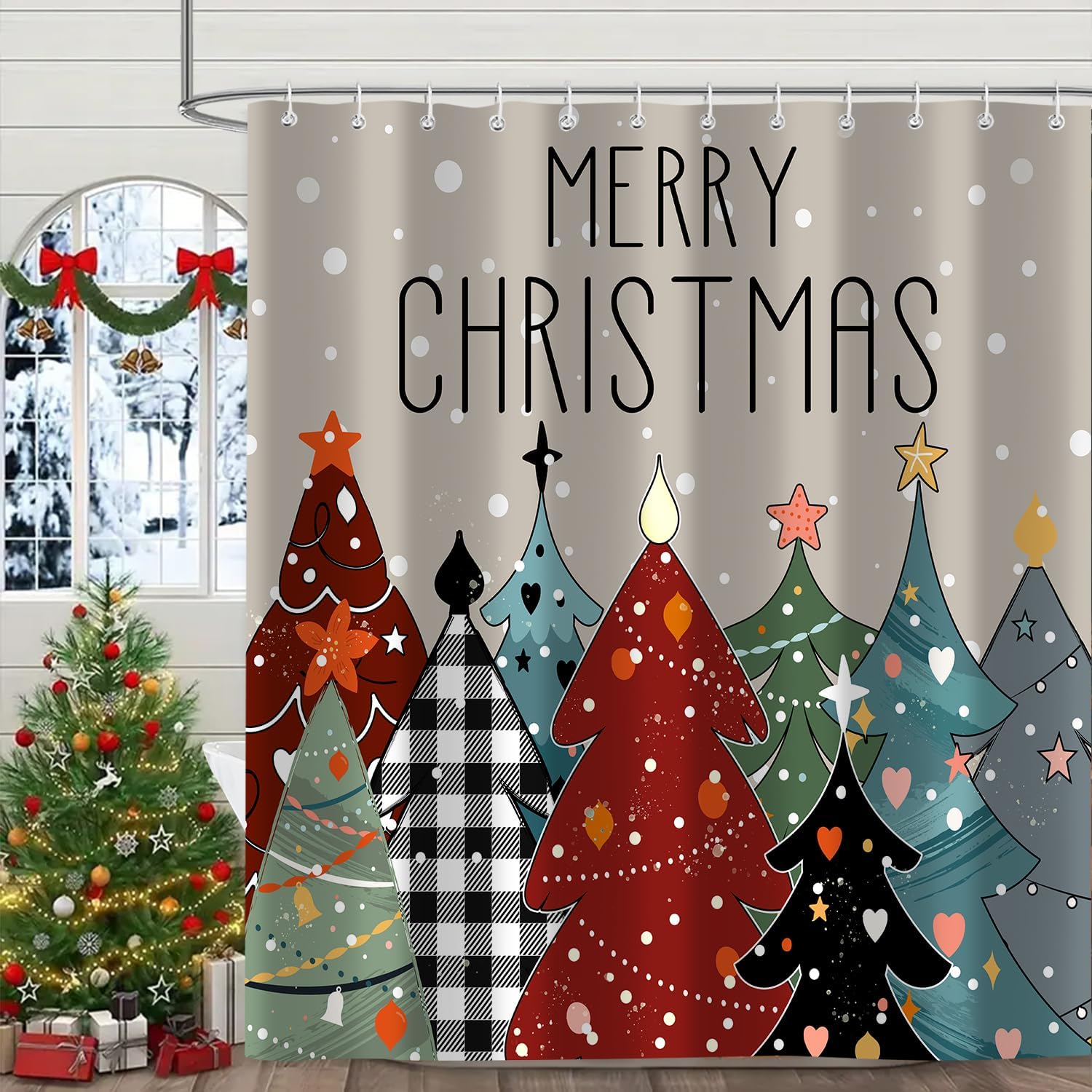 Rustic Winter Tree Shower Curtain Set