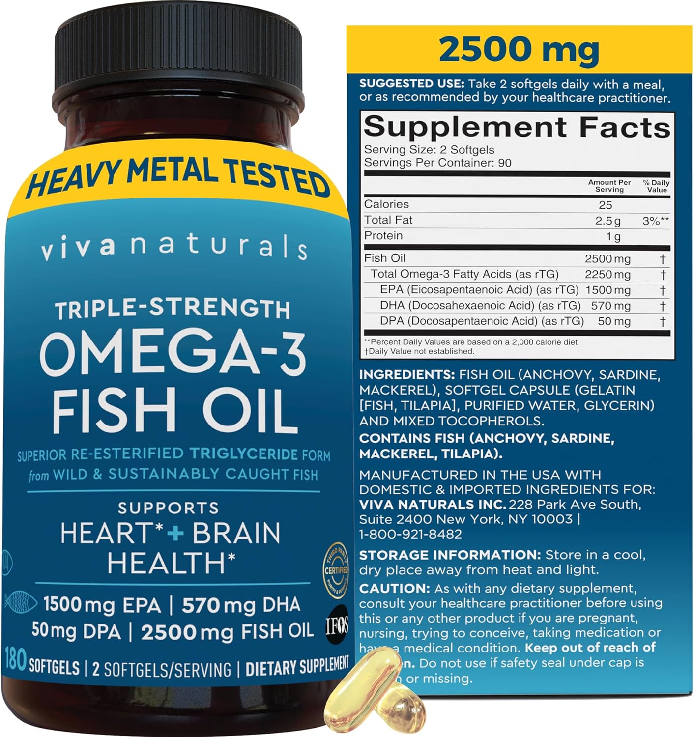 Triple Strength Omega 3 Fish Oil Supplement for Heart Health