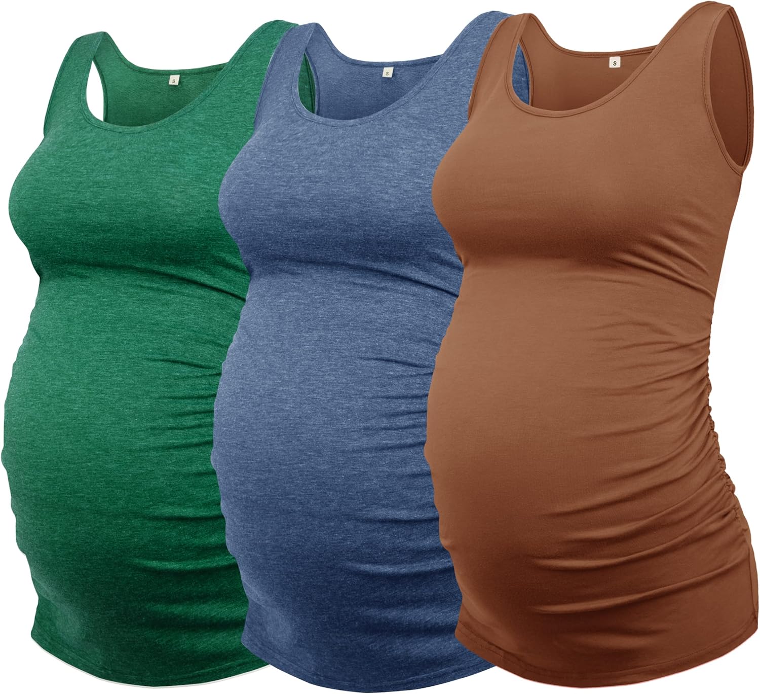Women's Maternity Tank Top 3 Pack with Ruched Sides for Comfort
