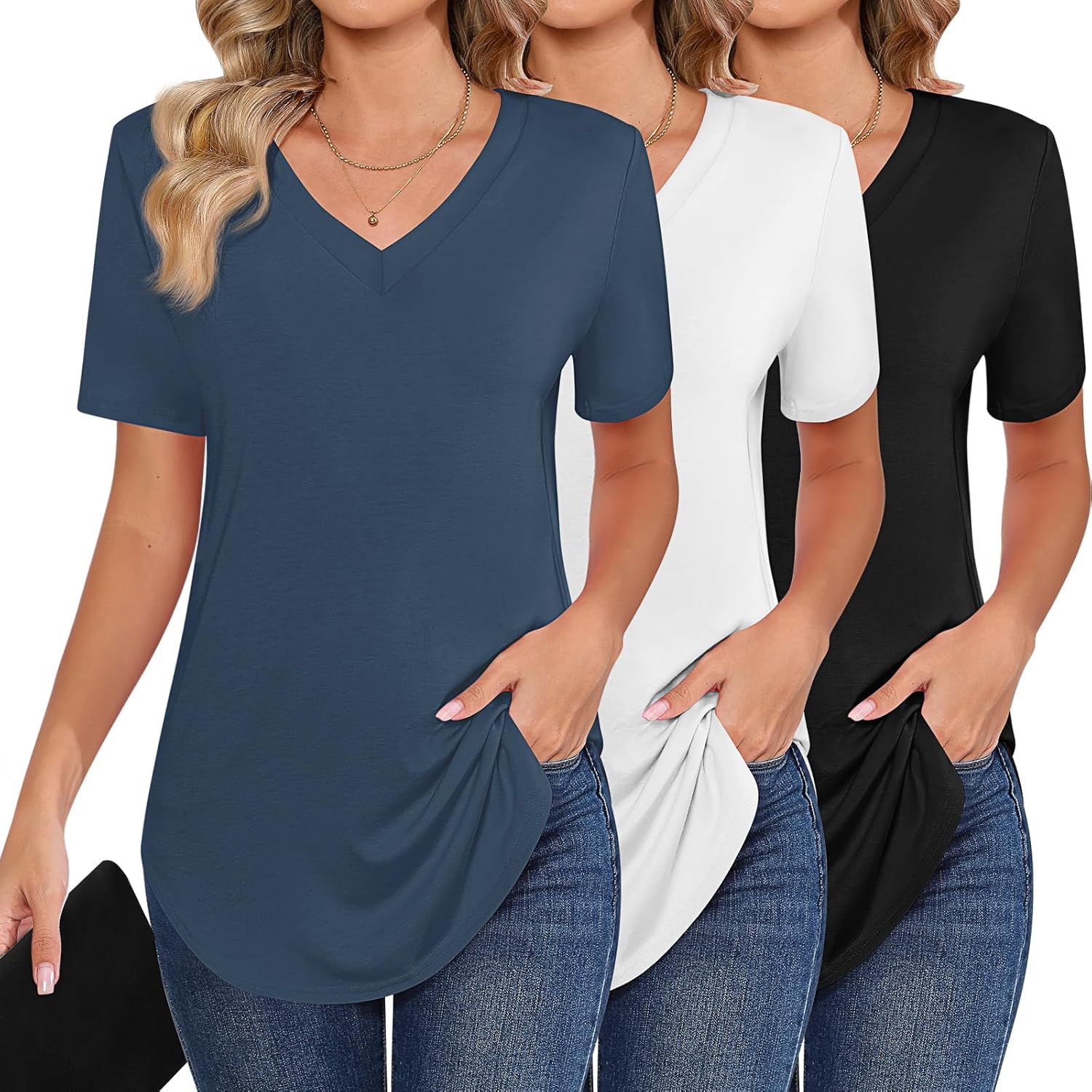 Ficerd Women's Short Sleeve Tunic Tops for Casual Summer Wear