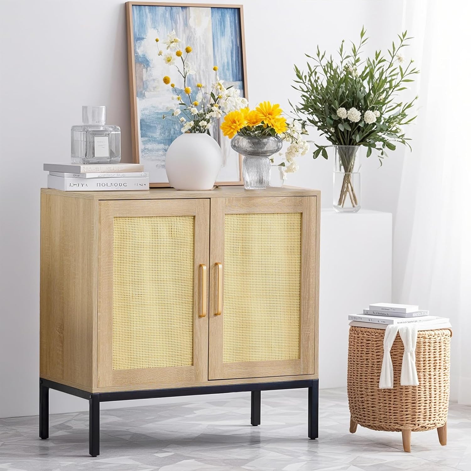 Buffet Cabinet with Rattan Decor Doors for Elegant Storage