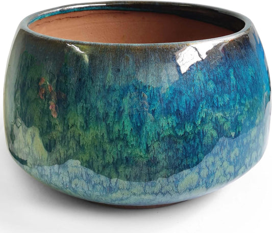 Reactive Glaze Peacock Color Ceramic Plant Pot for Indoor Outdoor