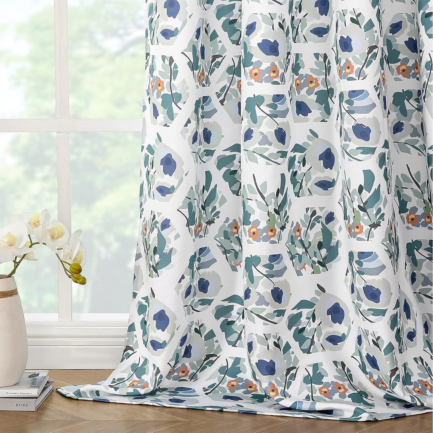 Joydeco Green Floral Curtains for Bedroom, Room Darkening Drapes
