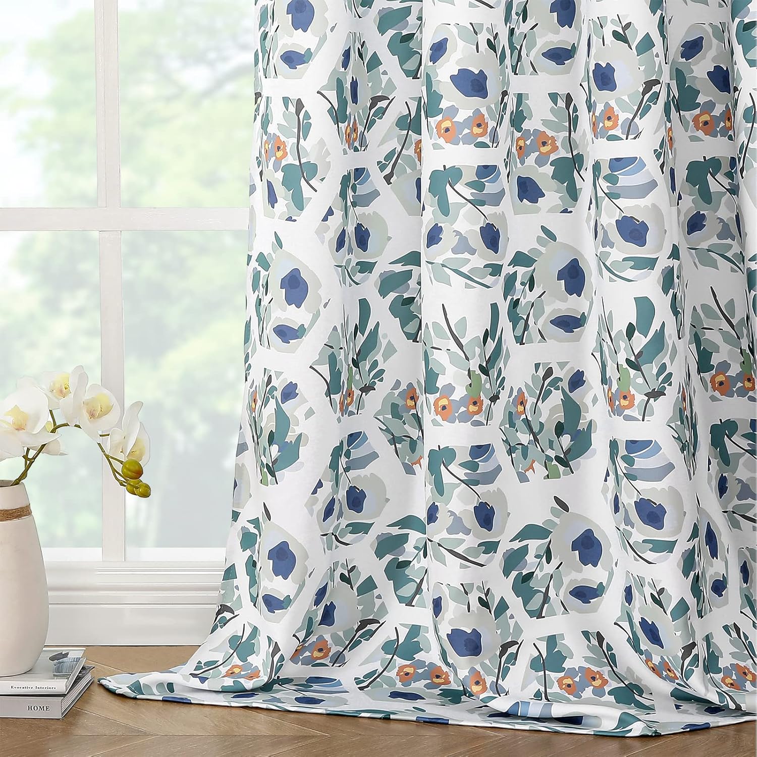 Joydeco Green Floral Curtains for Bedroom, Room Darkening Drapes