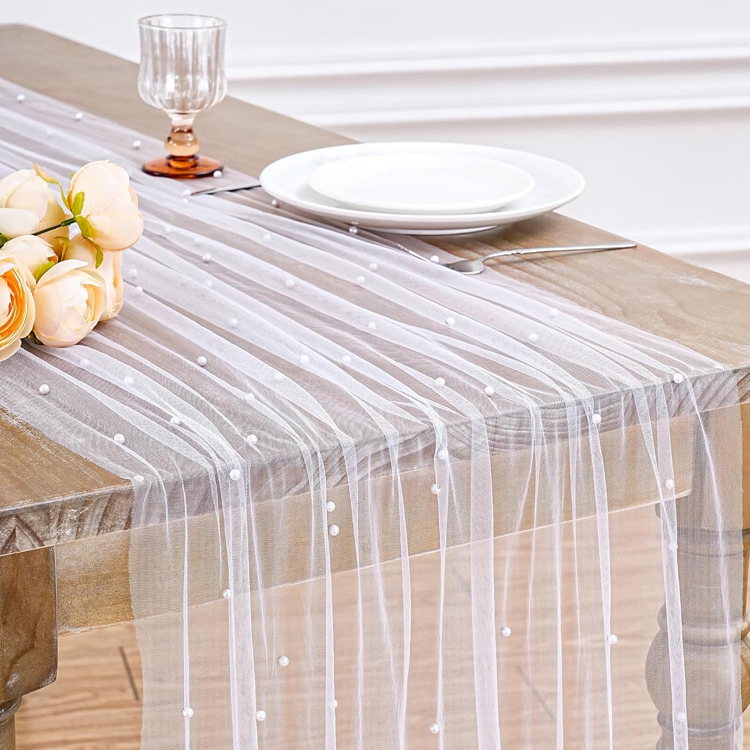 LuoluoHouse White Pearl Table Runner Set of 6 for Events