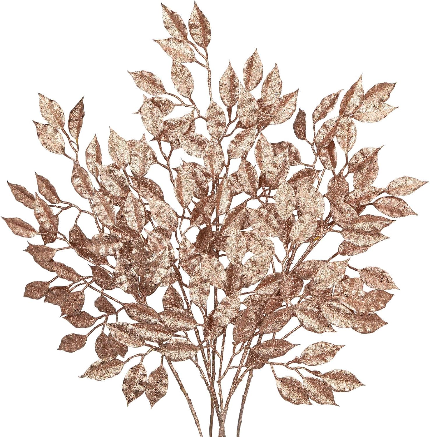 Sparkling Champagne Glitter Leaves - Festive 5Pcs Set for Stunning Holiday Decor!