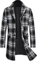 Men's Wool Blend Pea Coat with Detachable Plaid Scarf - Classic Fit