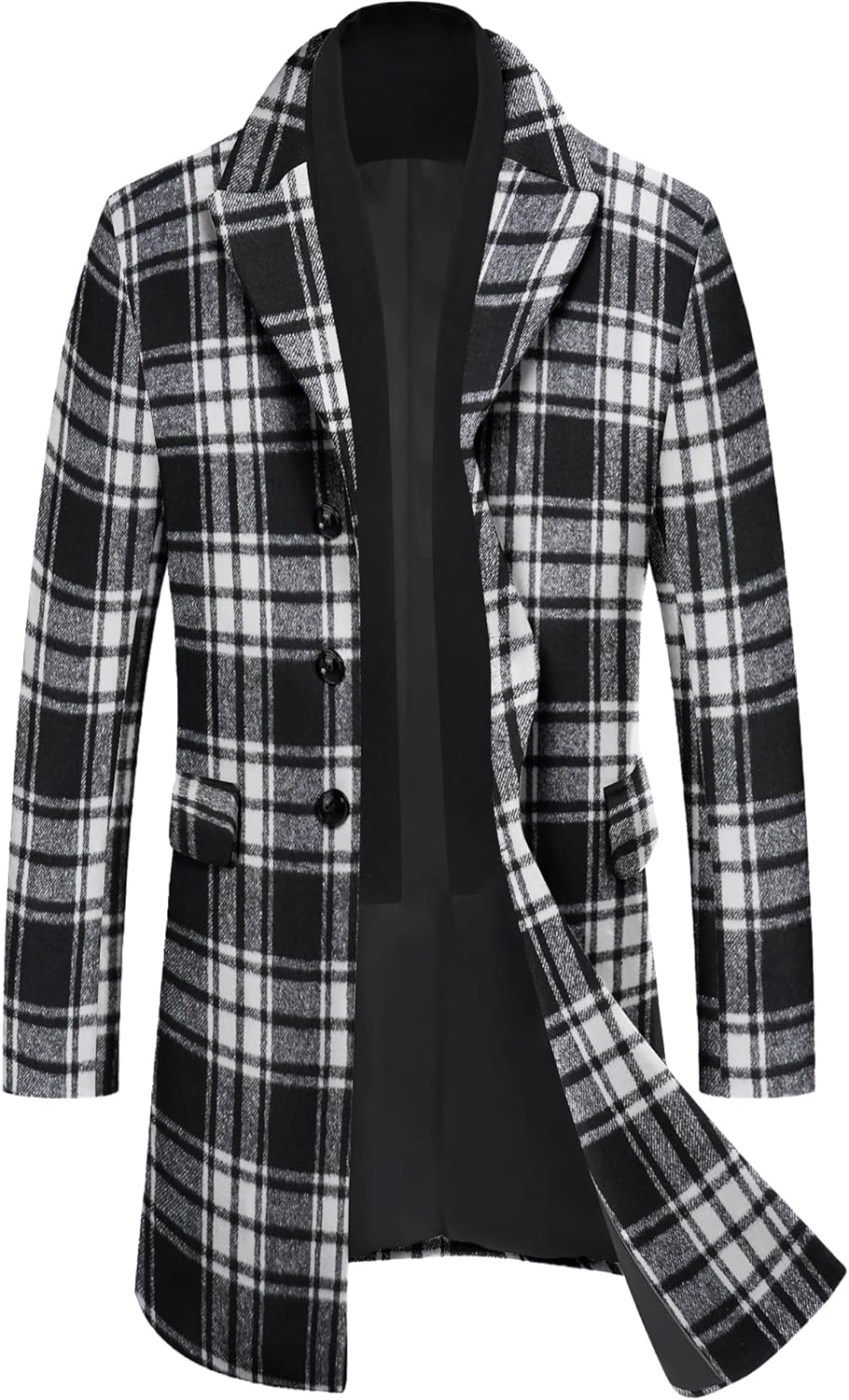 COOFANDY Men's Wool Blend Coat with Detachable Plaid Scarf
