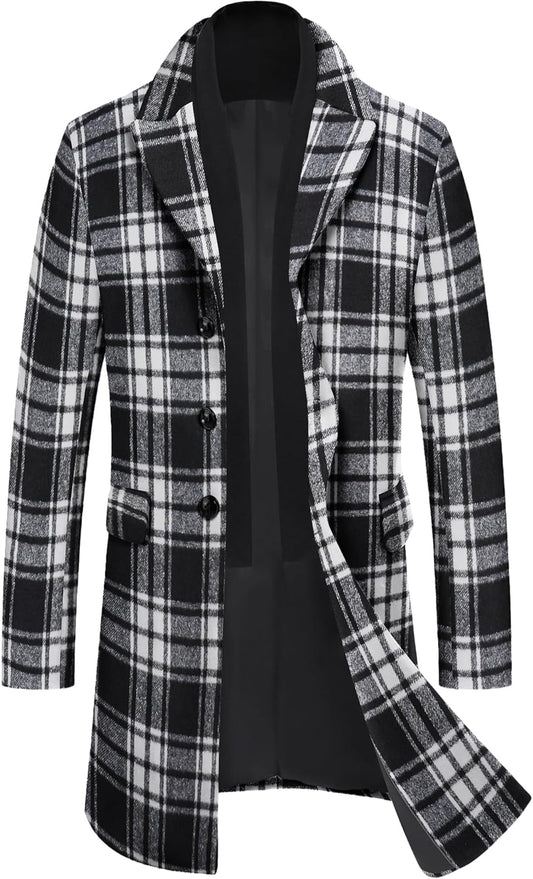 COOFANDY Men's Wool Blend Coat with Detachable Plaid Scarf