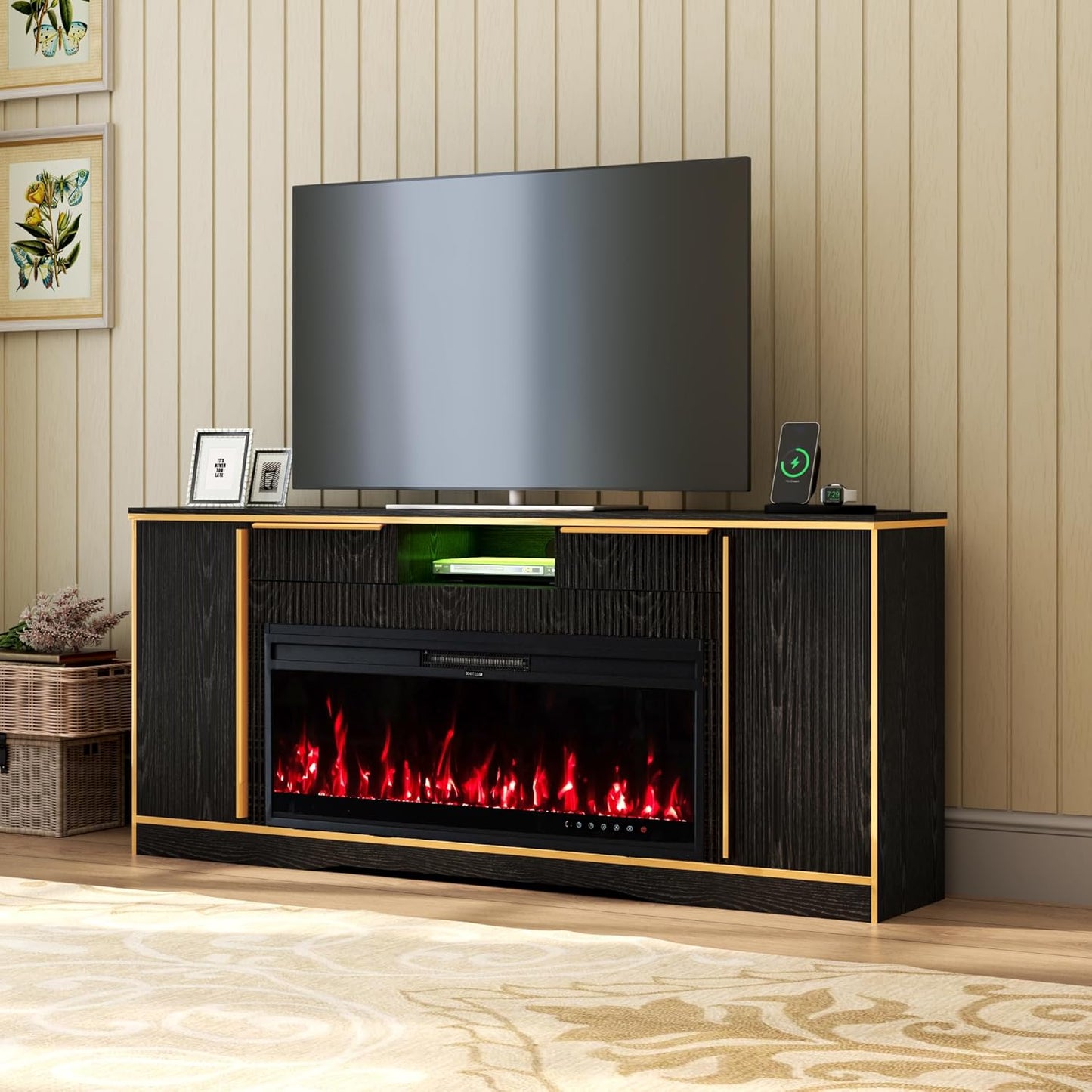 Modern 42 Electric Fireplace TV Stand | Remote Control & LED Lights