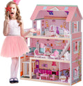Wooden Dollhouse with 24-Piece Furniture Set - Imaginative Play