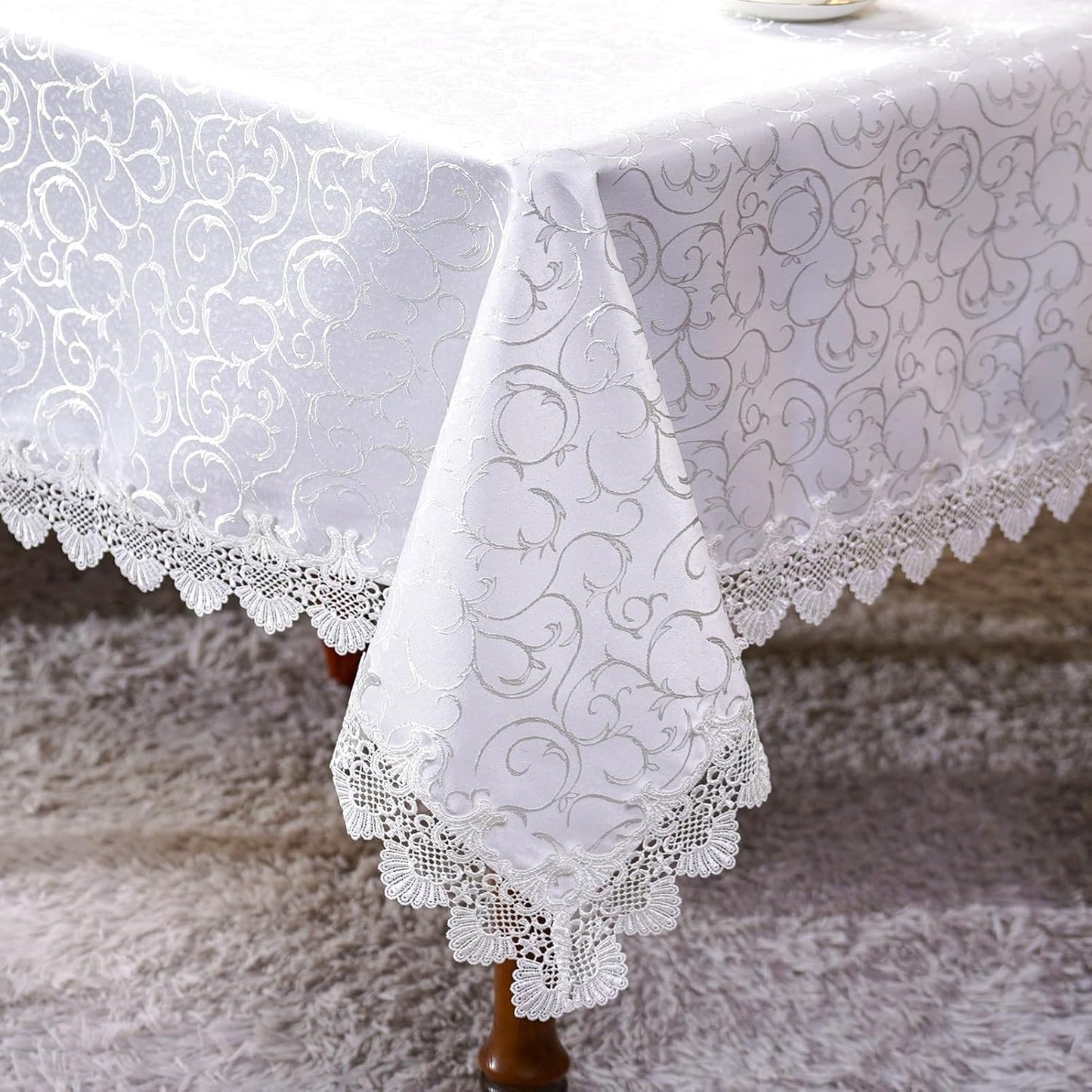 Rectangle Tablecloth White Lace Jacquard for Dining & Events