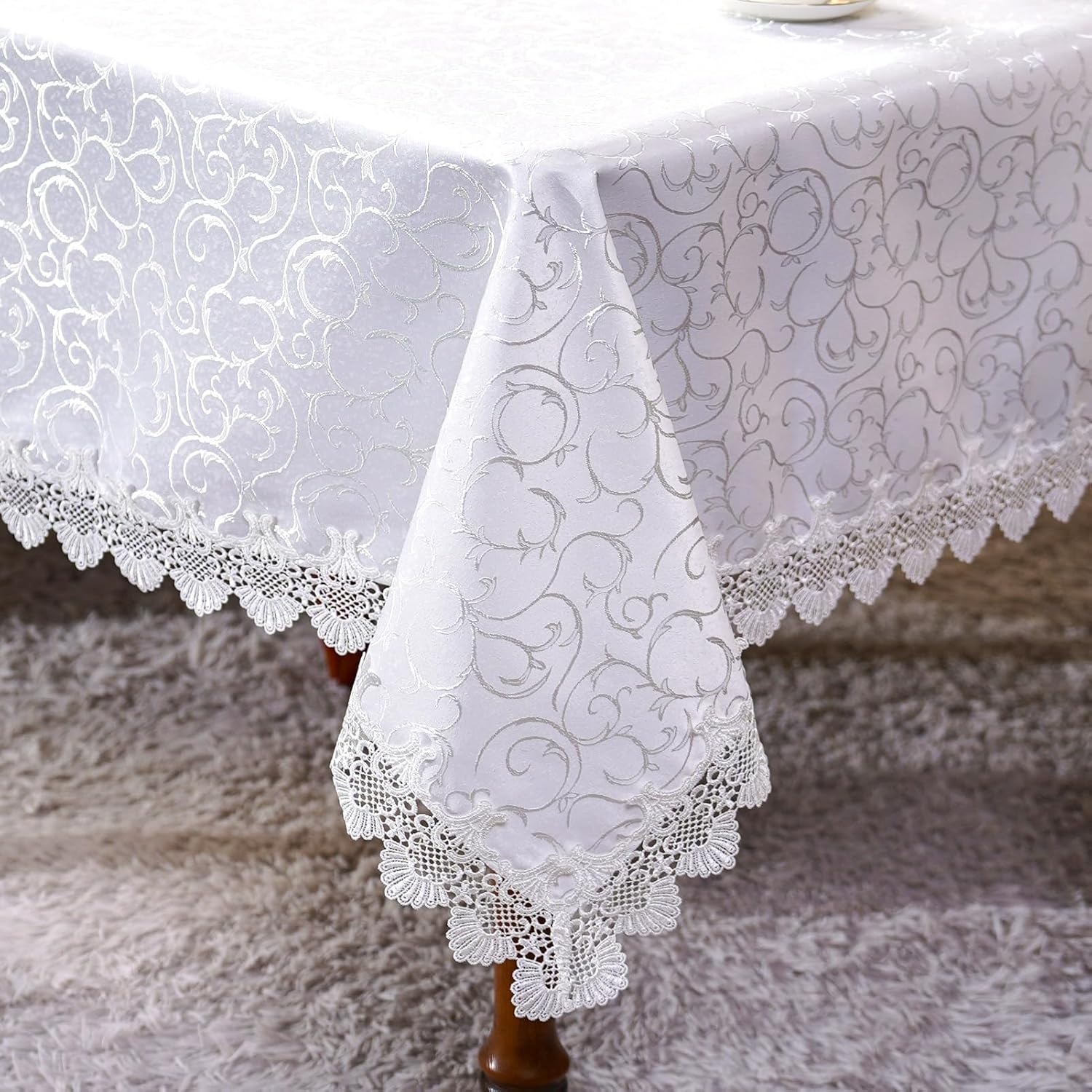 Rectangle Tablecloth White Lace Jacquard for Dining & Events