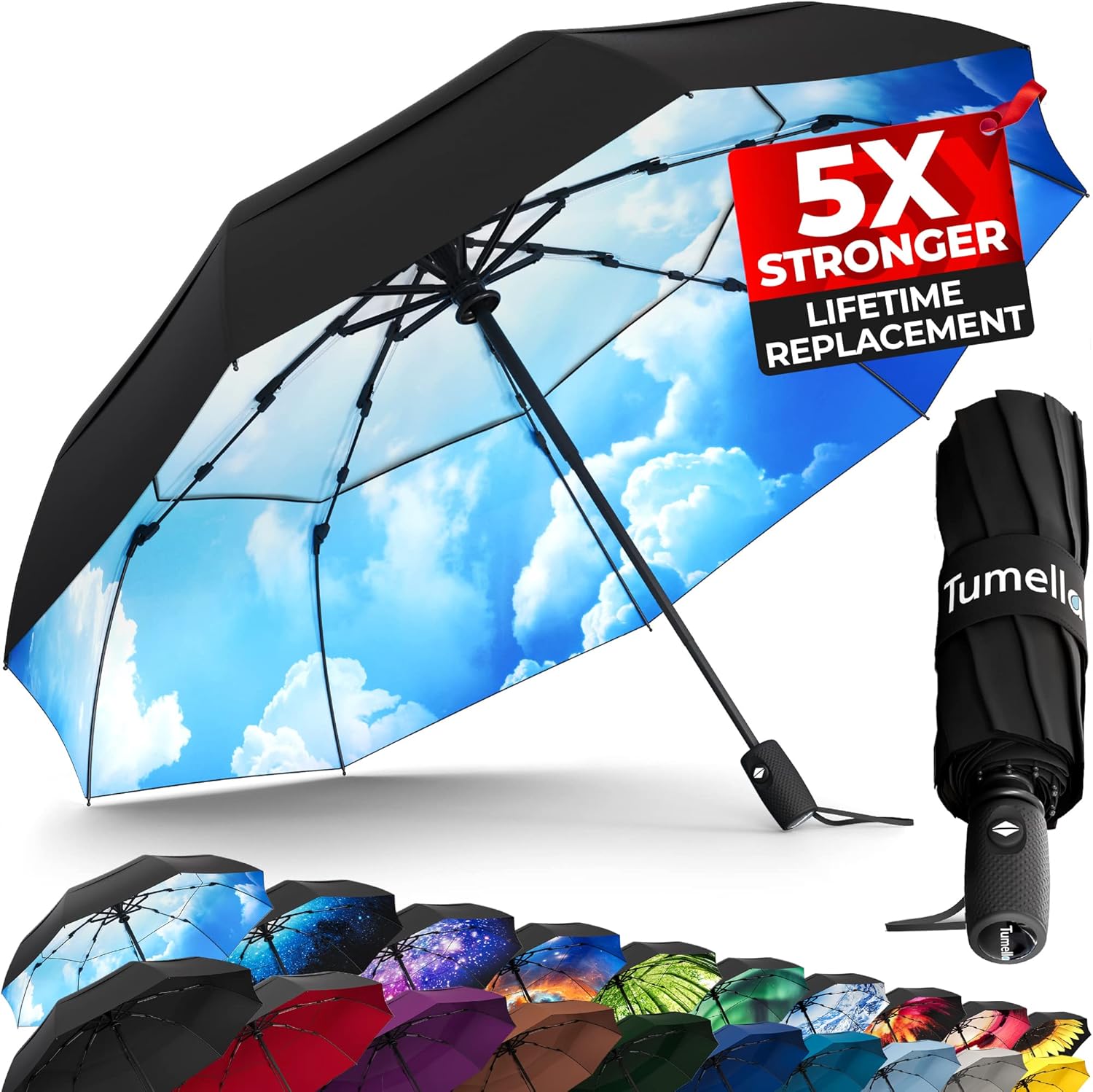 TUMELLA Strongest Windproof Travel Umbrella for All Weather
