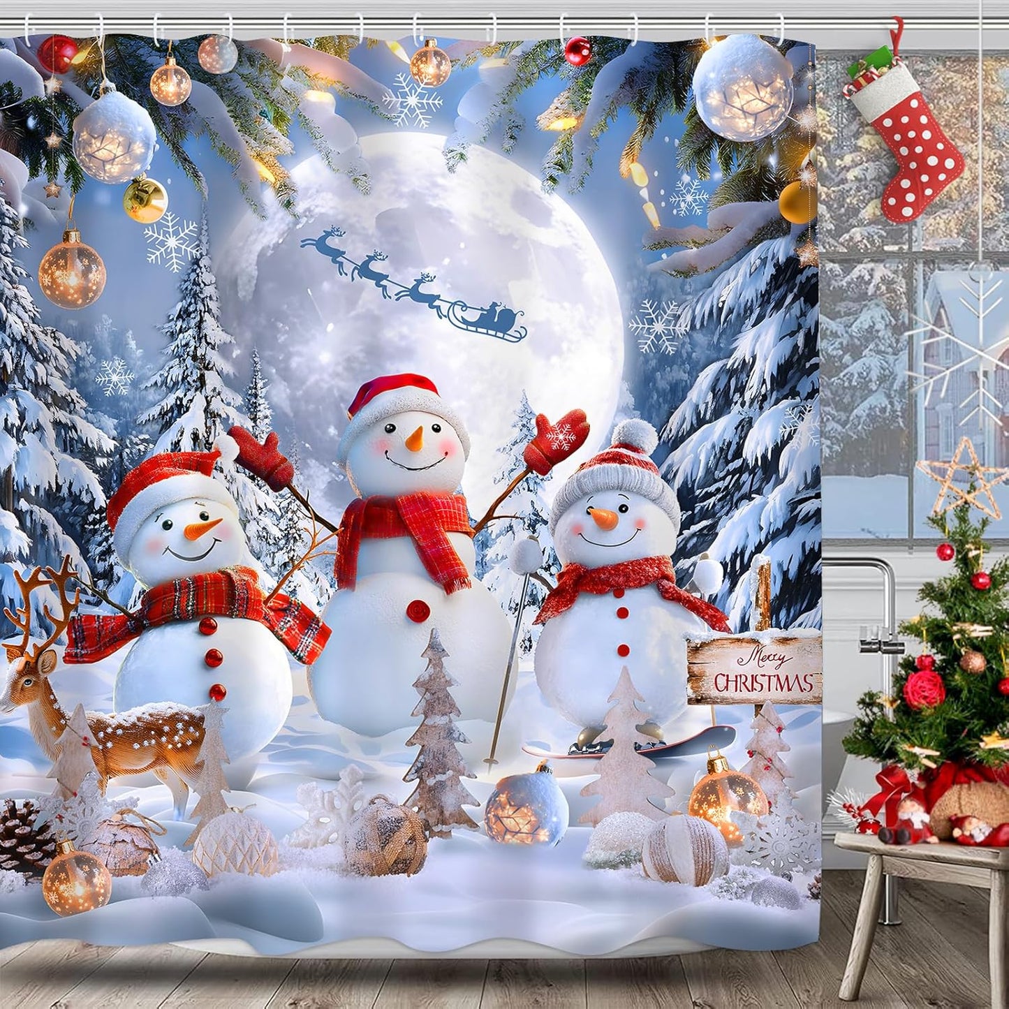 Ikfashoni Snowman Christmas Shower Curtain