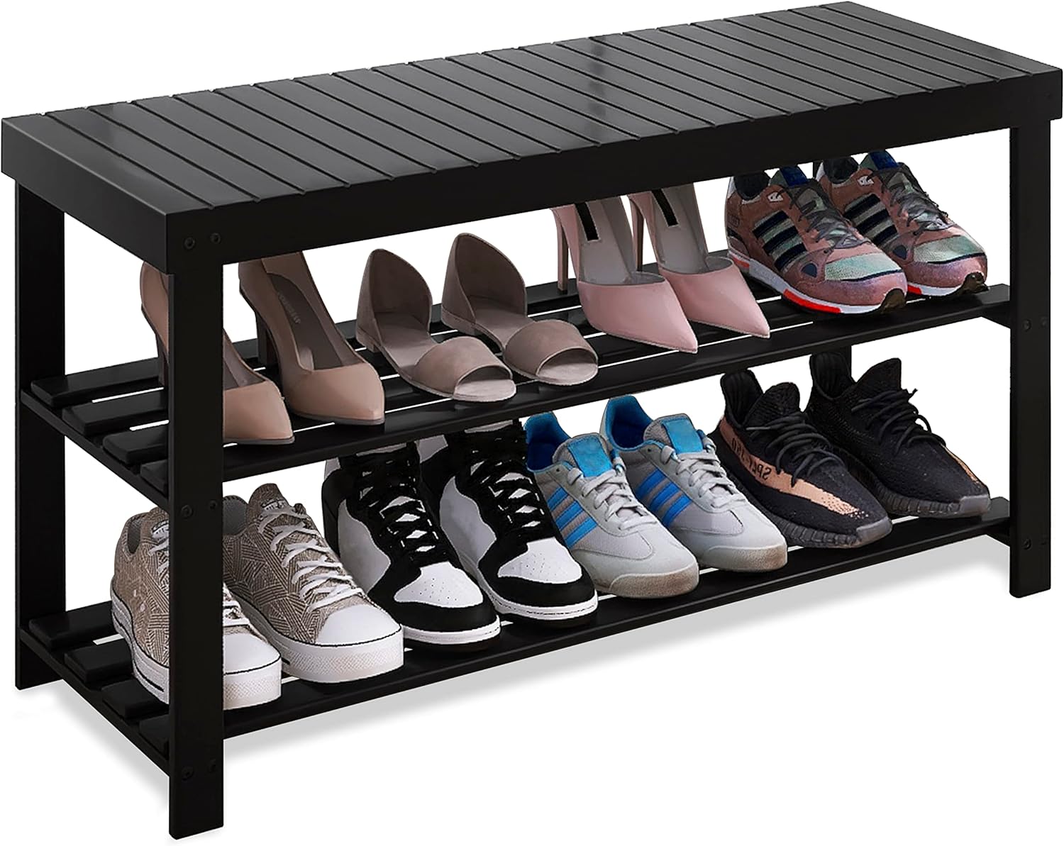 SMIBUY Bamboo Shoe Rack Bench - 3-Tier Organizer for Home