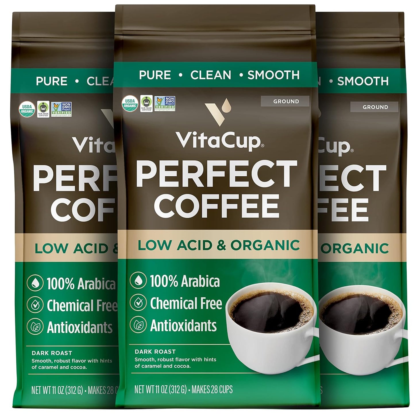 VitaCup Perfect Low Acid Coffee Ground for Smooth Dark Roast