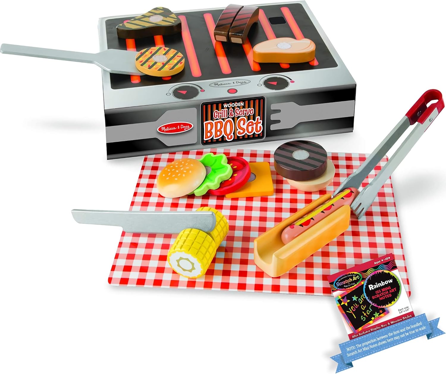 Wooden BBQ Play Set + Scratch Art Pad Bundle