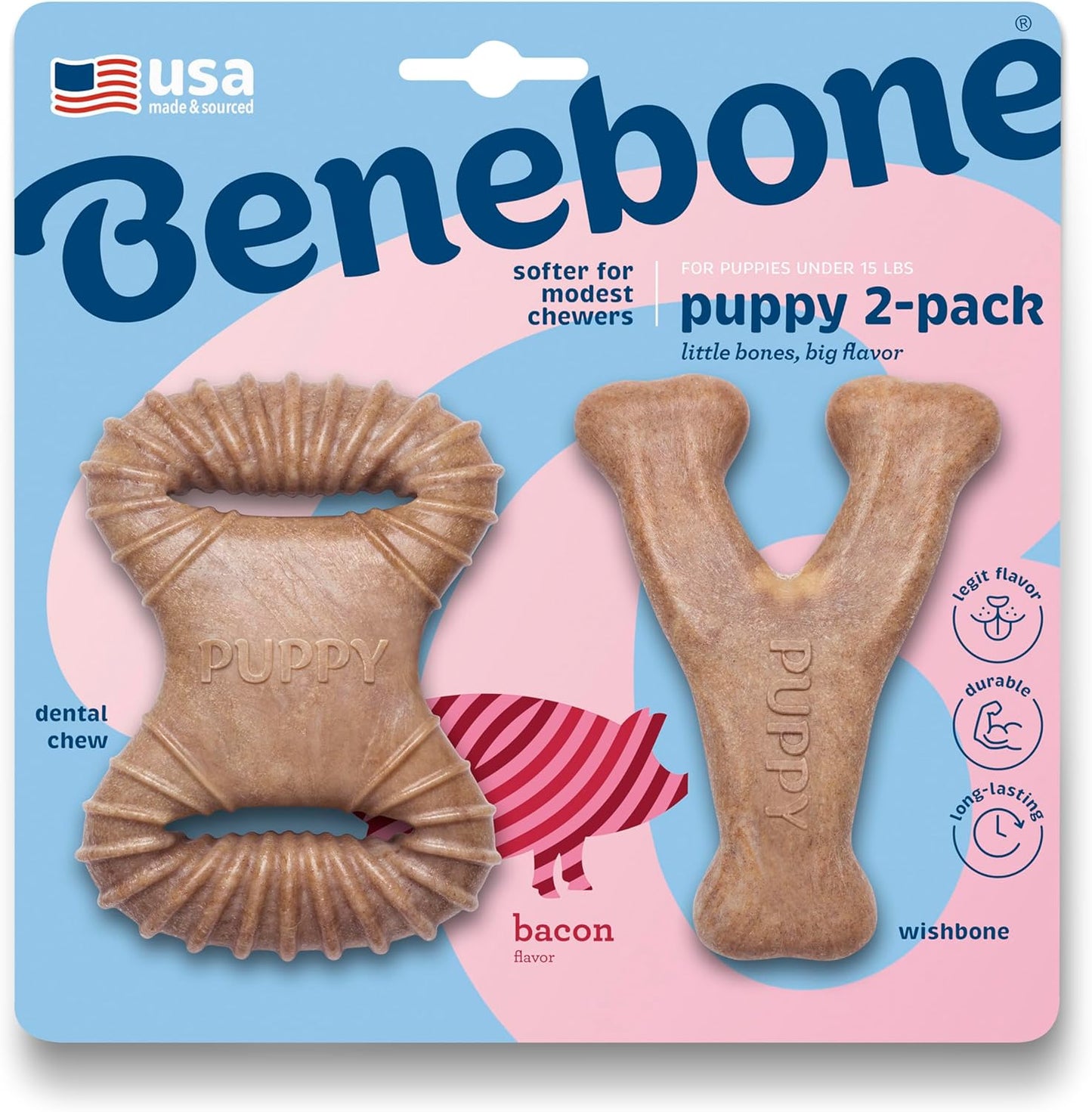 Benebone Puppy 2-Pack: USA Made Bacon Chew