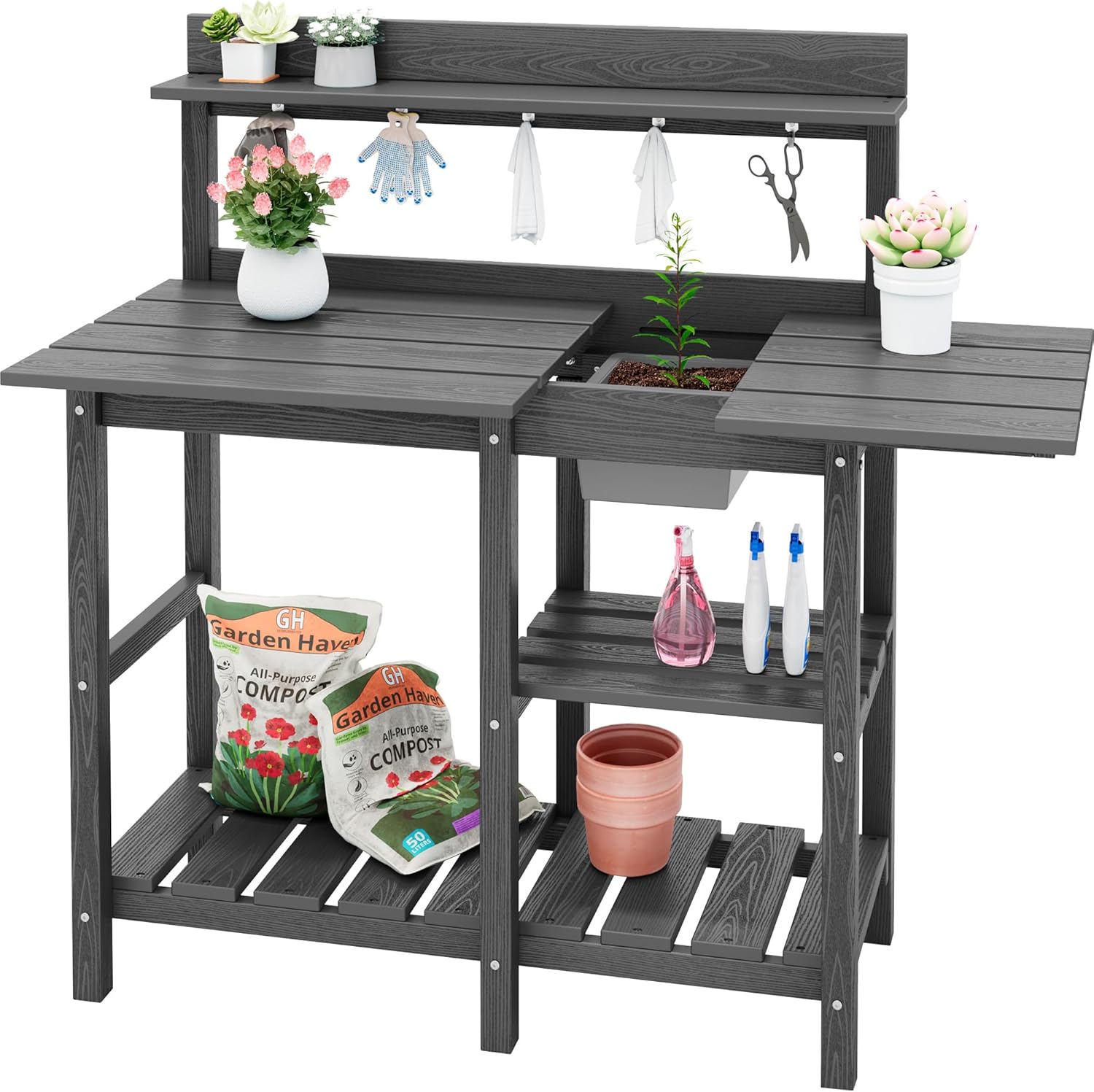 SERWALL Outdoor Potting Bench with Removable Sink for Gardening
