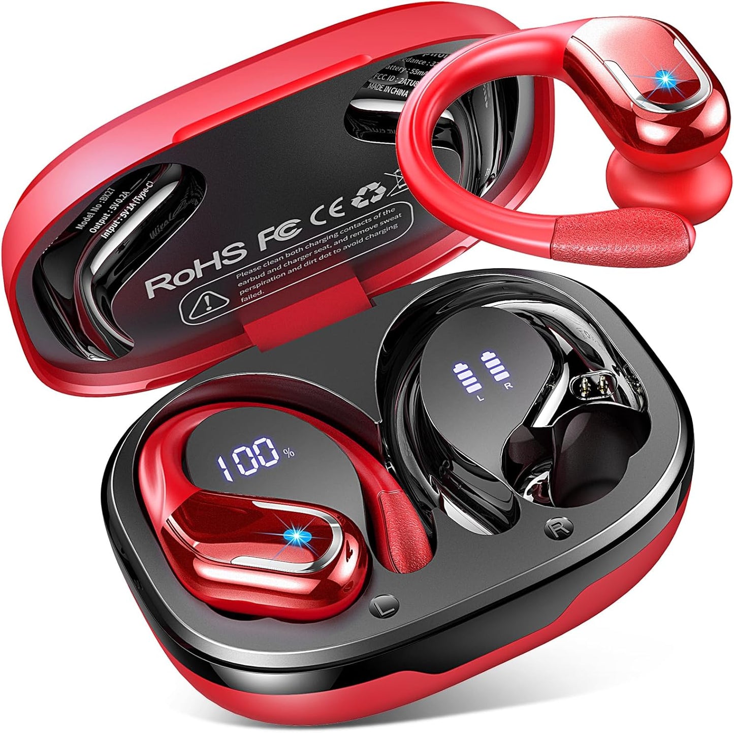 2025 Hupoaf Bluetooth Earbuds: 75H Stereo, IP7 Waterproof, Over Ear Hooks