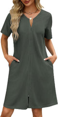 Ekouaer Women Zipper Waffle Short Bathrobe - Lightweight Comfort Robes