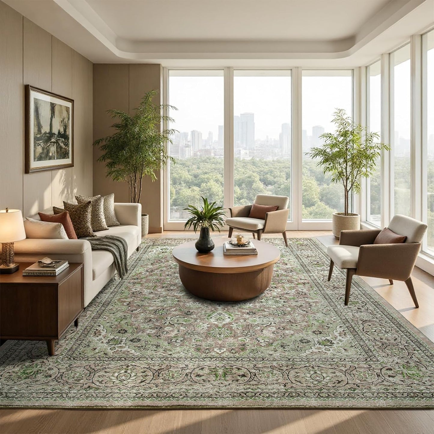 Sage Green Washable Area Rug 6x9 for Living Room and More