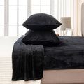 Full Size Velvet Plush Micro Fleece Sheet Set - Black - Warm Winter