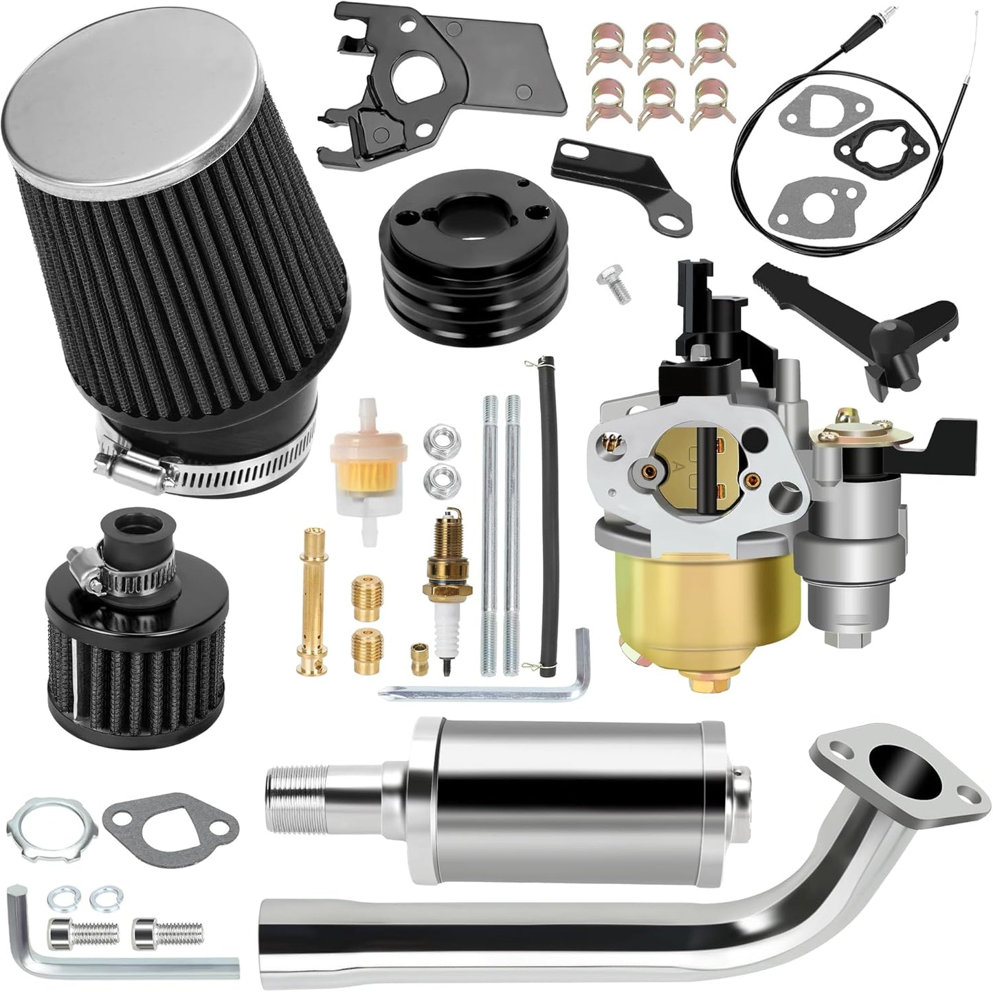 YOXUFA 212cc Carburetor Exhaust Muffler Stage 2 Kit Replacement