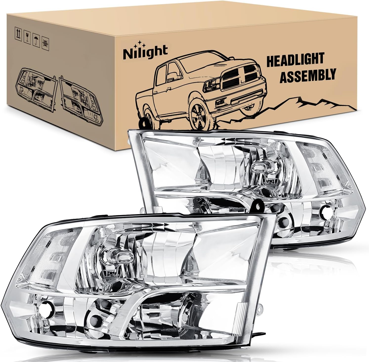 Nilight Headlight Assembly for 2009-2018 Ram 1500 2500 3500 Models