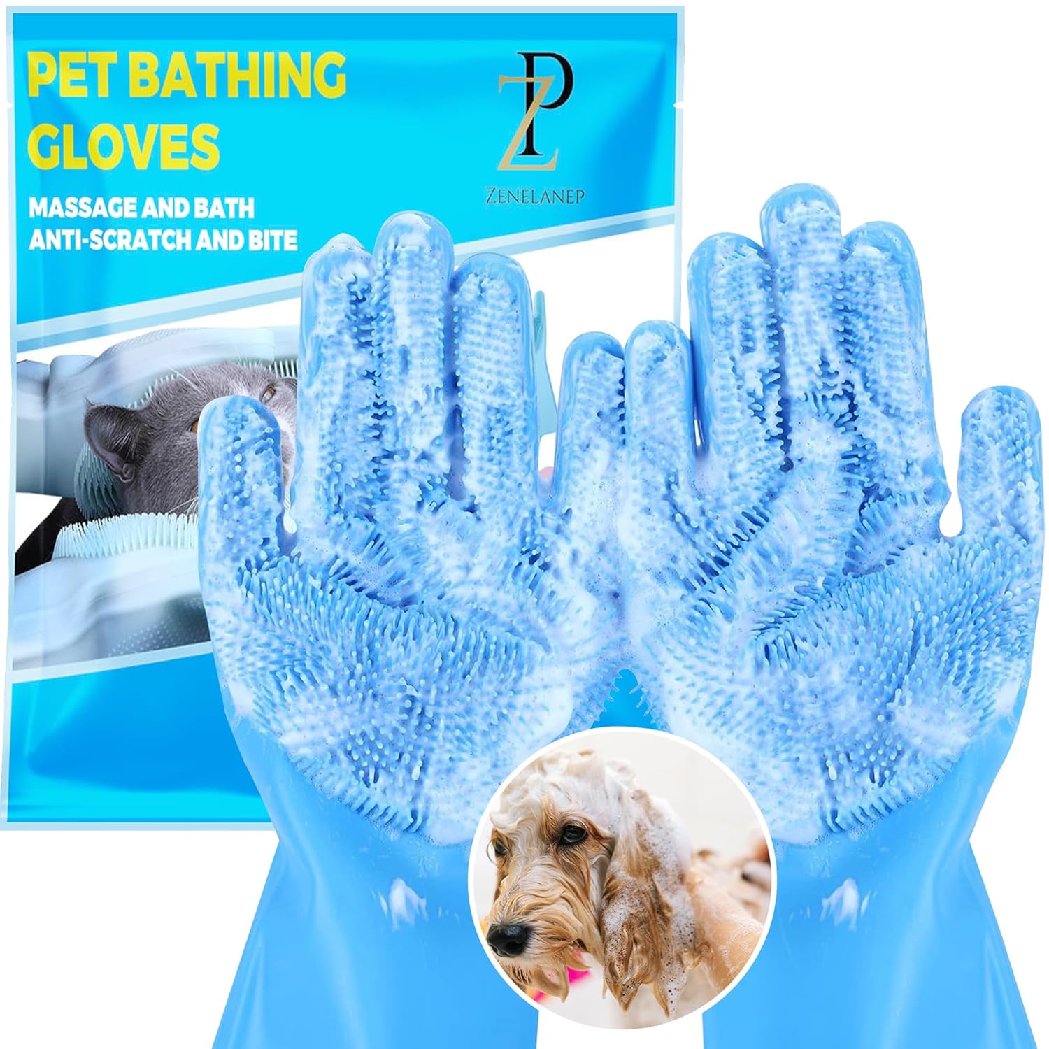 Enhanced Five Finger Pet Grooming Gloves - Bath & Massage Pets with Ease