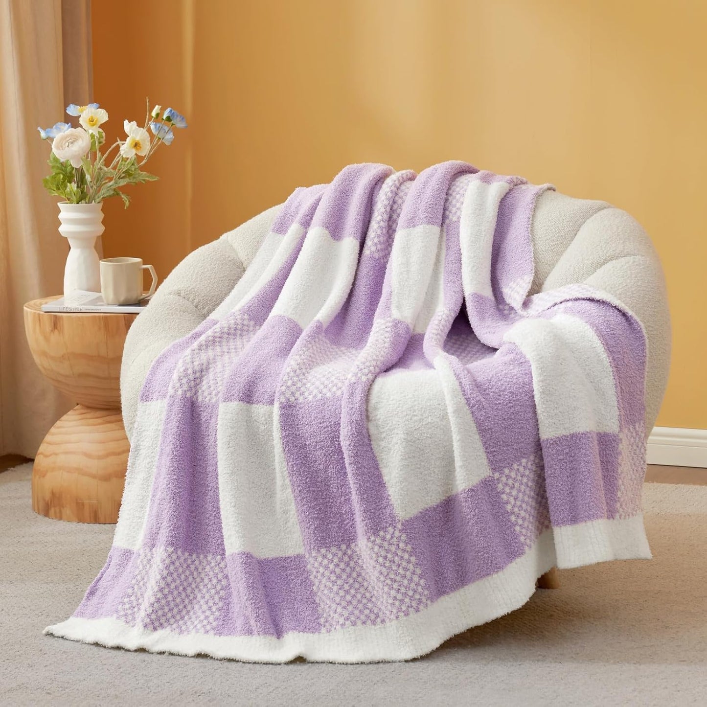 Snuggle Sac Checkered Blanket for Couch, Soft Cozy Throw