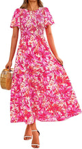 Women's Floral Smocked Tiered Maxi Dress - Flutter Short Sleeve