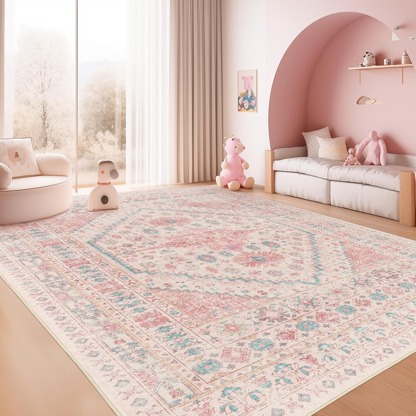 Zesthome 9x12 Area Rugs for Girls Bedroom - Vintage Pink Design