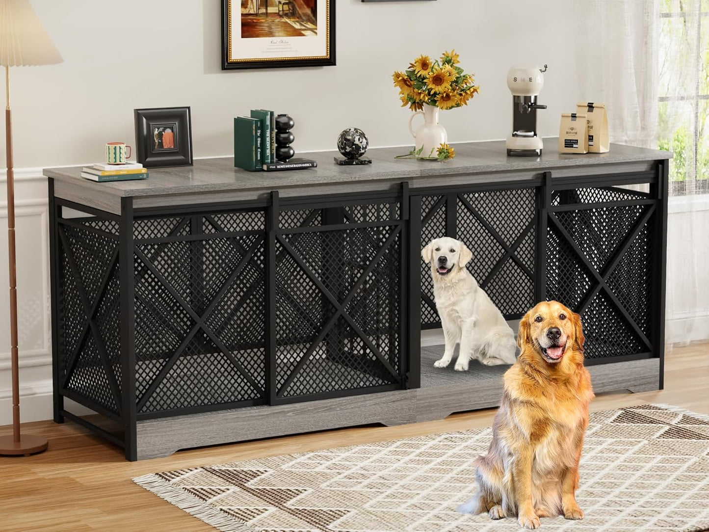 78 Inch Double Dog Crate Furniture for Medium Large Dogs