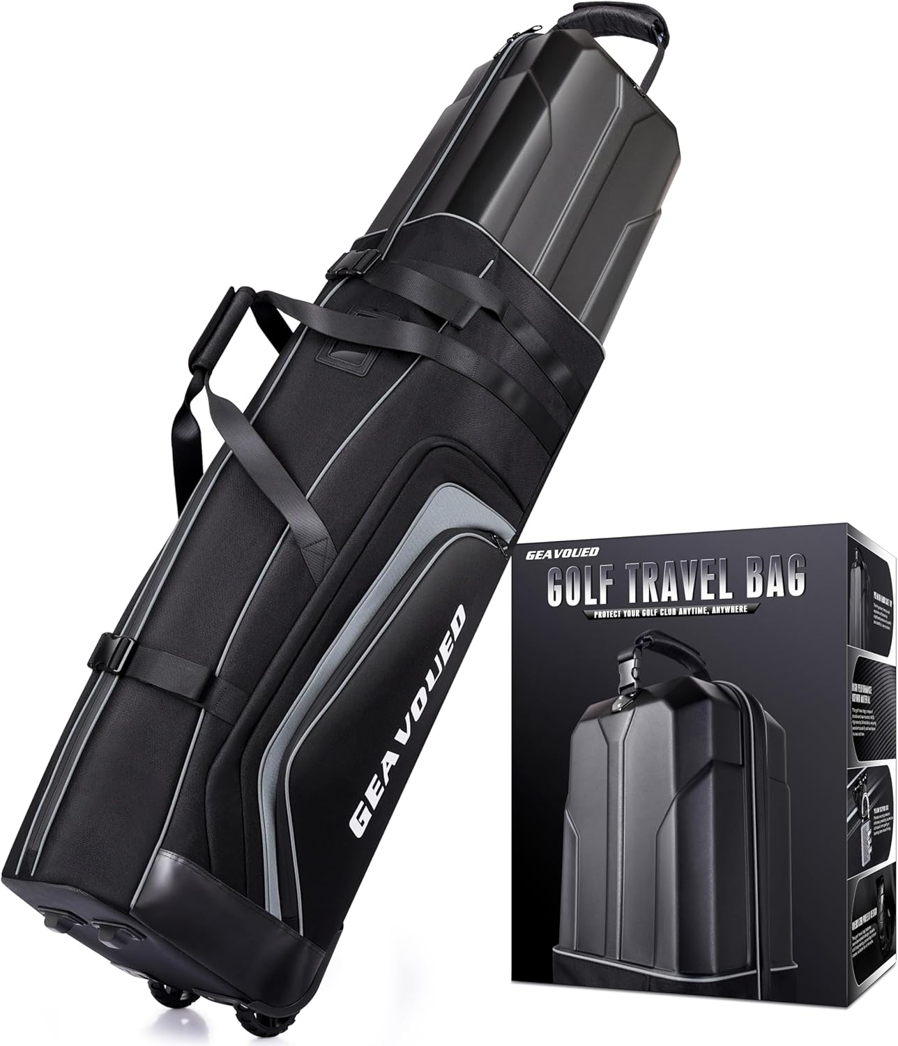 Golf Travel Bag with Hard Case Top and Wheels for Safe Transport